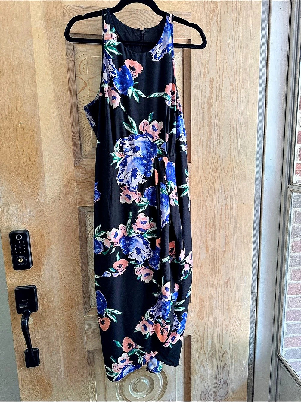 YUMI KIM Floral Racerback Tulip Wrap Maxi Dress in Black & Blue Like New